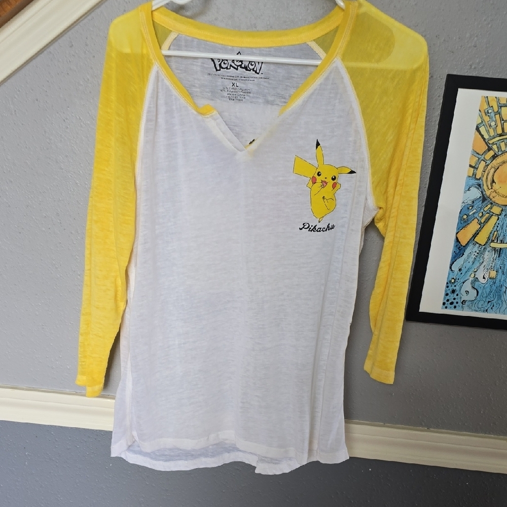 Yellow and White Pikachu 3/4 Sleeve Shirt